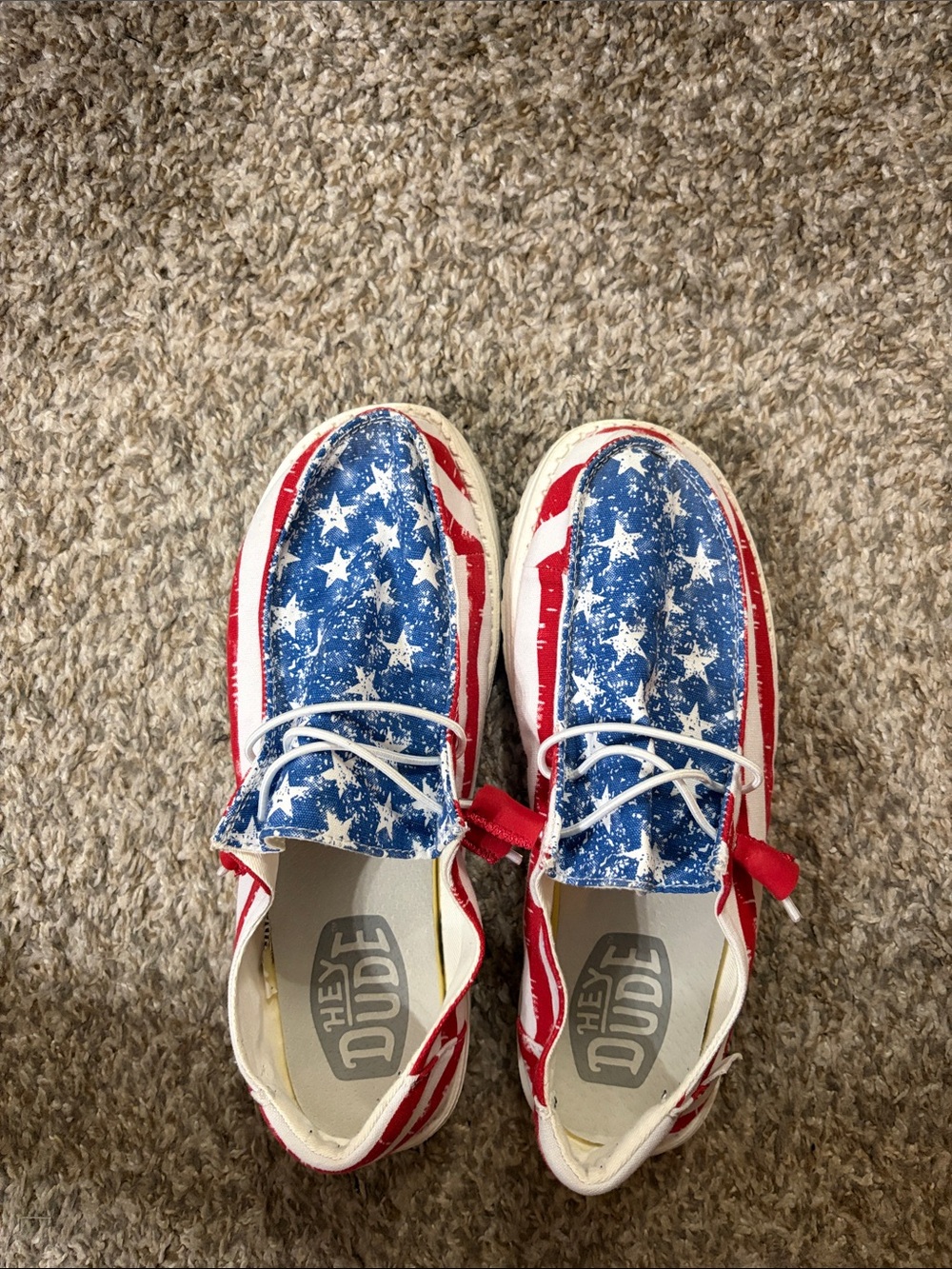 Hey Dude Women's Slip-On Sneakers in Blue, White & Red Star Print